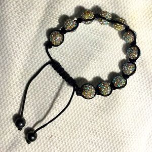 RARE FIND!!  Rhinestone Shamballa Bracelet with Black Cord